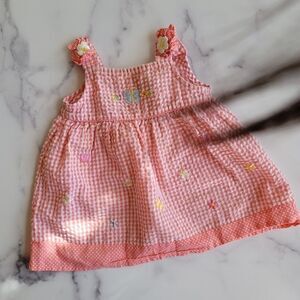 Cotton plaid overalls dress embroidered butterfly